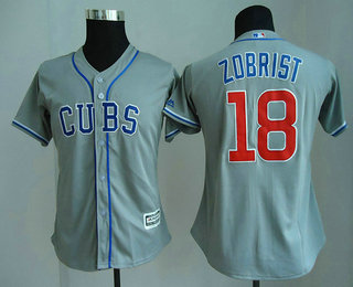 Women's Chicago Cubs #18 Ben Zobrist Gray CUBS Stitched MLB Cool Base Jersey