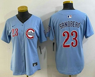 Women's Chicago Cubs #23 Ryne Sandberg Baby Blue Limited Jersey