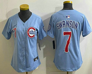 Women's Chicago Cubs #7 Dansby Swanson Baby Blue Limited Jersey