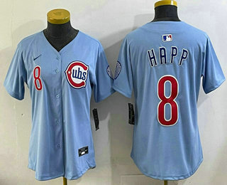 Women's Chicago Cubs #8 Ian Happ Baby Blue Limited Jersey