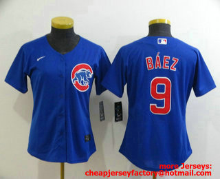 Women's Chicago Cubs #9 Javier Baez Blue Stitched MLB Cool Base Nike Jersey