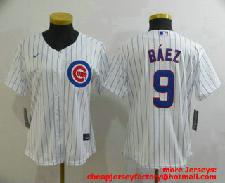Women's Chicago Cubs #9 Javier Baez White Stitched MLB Cool Base Nike Jersey
