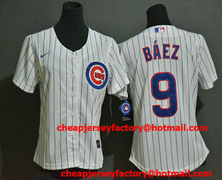 Women's Chicago Cubs #9 Javier Baez White Stitched MLB Cool Base Nike Jersey