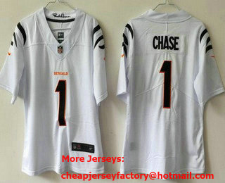 Women's Cincinnati Bengals #1 JaMarr Chase Limited White Vapor Jersey