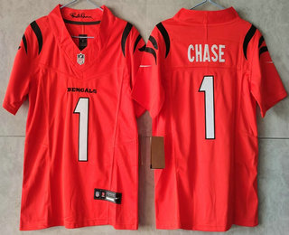 Women's Cincinnati Bengals #1 JaMarr Chase Orange FUSE Vapor Limited Stitched Jersey