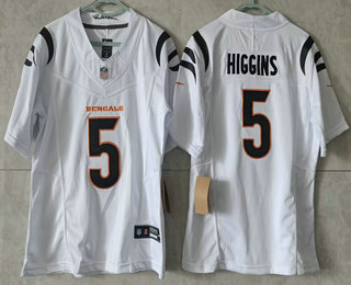 Women's Cincinnati Bengals #5 Tee Higgins Limited FUSE White Vapor Jersey