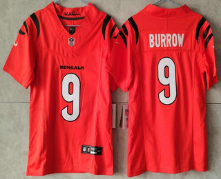 Women's Cincinnati Bengals #9 Joe Burrow Orange FUSE Vapor Limited Stitched Jersey