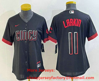Women's Cincinnati Reds #11 Barry Larkin Black 2023 City Connect Cool Base Stitched Jersey 02