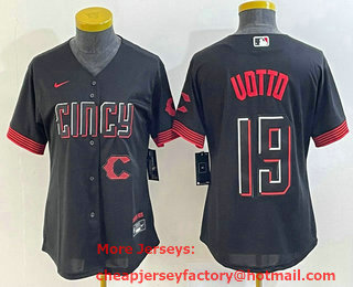 Women's Cincinnati Reds #19 Joey Votto Black 2023 City Connect Cool Base Stitched Jersey 01