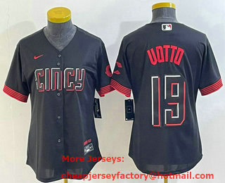 Women's Cincinnati Reds #19 Joey Votto Black 2023 City Connect Cool Base Stitched Jersey 02