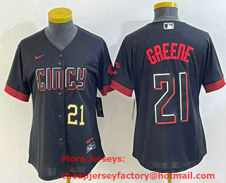 Women's Cincinnati Reds #21 Hunter Greene Number Black 2023 City Connect Cool Base Stitched Jersey 02