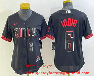 Women's Cincinnati Reds #6 Jonathan India Number Black 2023 City Connect Cool Base Stitched Jersey 01