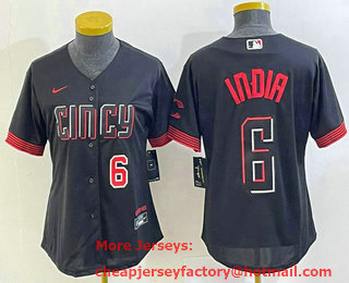 Women's Cincinnati Reds #6 Jonathan India Number Black 2023 City Connect Cool Base Stitched Jersey 02