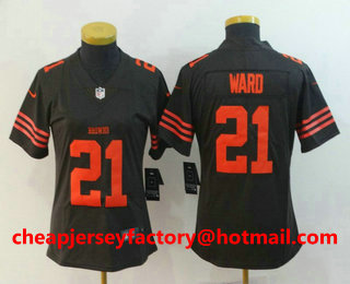 Women's Cleveland Browns #21 T.J. Ward Brown 2016 Color Rush Stitched NFL Nike Limited Jersey