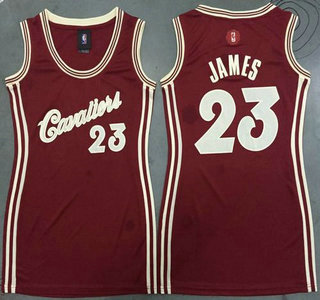 Women's Cleveland Cavaliers #23 LeBron James Revolution 30 Swingman 2015 Christmas Day Red Dress