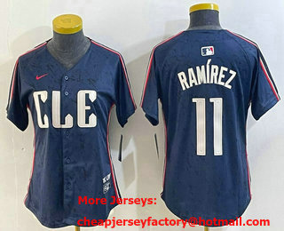 Women's Cleveland Guardians #11 Jose Ramirez  Navy 2024 City Connect Limited Stitched Jersey
