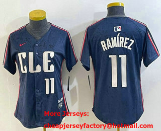 Women's Cleveland Guardians #11 Jose Ramirez Number Navy 2024 City Connect Limited Stitched Jersey
