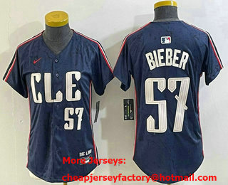 Women's Cleveland Guardians #57 Shane Bieber Number Navy 2024 City Connect Limited Stitched Jersey