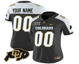 Women's Colorado Buffaloes Custom Black White With XII Patch FUSE Vapor Stitched Jersey