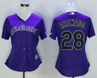 Women's Colorado Rockies #28 Nolan Arenado Purple Cool Base Stitched Jersey