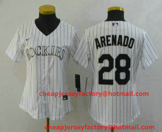Women's Colorado Rockies #28 Nolan Arenado White Stitched MLB Cool Base Nike Jersey