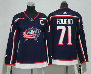 Women's Columbus Blue Jackets #71 Nick Foligno Navy Blue 2017-2018 Hockey Stitched NHL Jersey