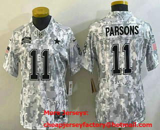 Women's Dallas Cowboys #11 Micah Parsons 2024 FUSE Arctic Camo Salute to Service Limited Stitched Jersey