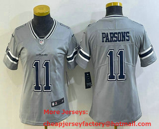 Women's Dallas Cowboys #11 Micah Parsons Grey 2020 Inverted Legend Stitched NFL Nike Limited Jersey