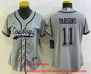Women's Dallas Cowboys #11 Micah Parsons Grey With Patch Cool Base Stitched Baseball Jersey