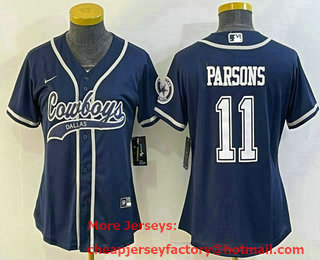 Women's Dallas Cowboys #11 Micah Parsons Navy Blue With Patch Cool Base Stitched Baseball Jersey