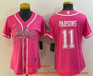 Women's Dallas Cowboys #11 Micah Parsons Pink With Patch Cool Base Stitched Baseball Jersey
