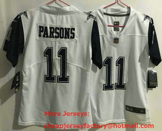 Women's Dallas Cowboys #11 Micah Parsons White 2021 Color Rush Stitched NFL Nike Limited Jersey