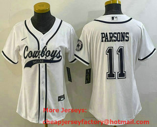 Women's Dallas Cowboys #11 Micah Parsons White With Patch Cool Base Stitched Baseball Jersey