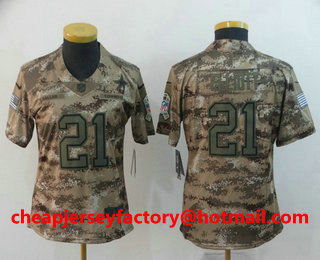 Women's Dallas Cowboys #21 Ezekiel Elliott 2018 Camo Salute to Service Stitched NFL Nike Limited Jersey