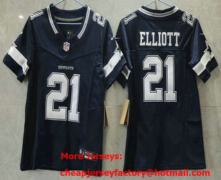 Women's Dallas Cowboys #21 Ezekiel Elliott Navy Blue 2023 FUSE Vapor Stitched Jersey