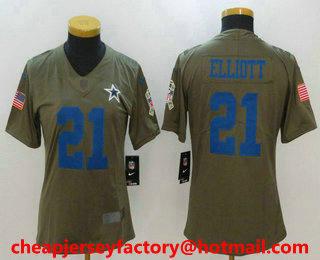 Women's Dallas Cowboys #21 Ezekiel Elliott Olive 2017 Salute To Service Stitched NFL Nike Limited Jersey