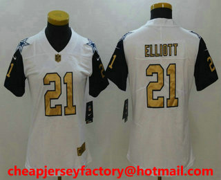 Women's Dallas Cowboys #21 Ezekiel Elliott White With Gold 2017 Vapor Untouchable Stitched NFL Nike Limited Jersey