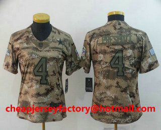 Women's Dallas Cowboys #4 Dak Prescott 2018 Camo Salute to Service Stitched NFL Nike Limited Jersey