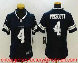 Women's Dallas Cowboys #4 Dak Prescott Navy Blue 2017 Vapor Untouchable Stitched NFL Nike Limited Jersey