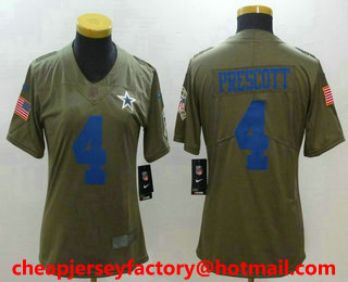 Women's Dallas Cowboys #4 Dak Prescott Olive 2017 Salute To Service Stitched NFL Nike Limited Jersey