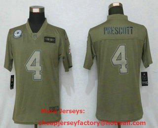 Women's Dallas Cowboys #4 Dak Prescott Olive Camo 2019 Salute To Service Stitched NFL Nike Limited Jersey