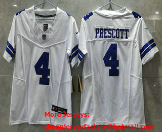 Women's Dallas Cowboys #4 Dak Prescott White 2023 FUSE Vapor Stitched Jersey