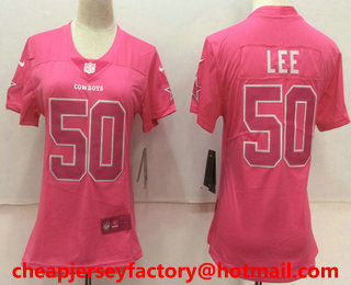 Women's Dallas Cowboys #50 Sean Lee Pink Fashion 2017 Rush NFL Nike Limited Jersey