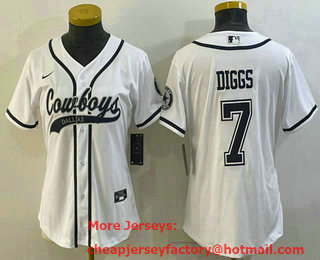 Women's Dallas Cowboys #7 Trevon Diggs White With Patch Cool Base Stitched Baseball Jersey