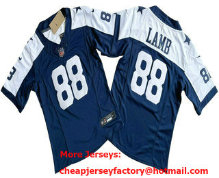Women's Dallas Cowboys #88 CeeDee Lamb Blue Thanksgiving FUSE Vapor Limited Stitched Jersey