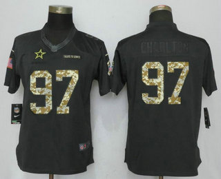 Women's Dallas Cowboys #97 Taco Charlton Black Anthracite 2016 Salute To Service Stitched NFL Nike Limited Jersey