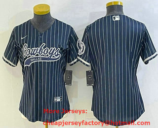Women's Dallas Cowboys Blank Navy Blue Pinstripe With Patch Cool Base Stitched Baseball Jersey