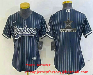 Women's Dallas Cowboys Navy Team Big Logo With Patch Cool Base Stitched Baseball Jersey