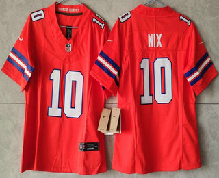 Women's Denver Broncos #10 Bo Nix Limited FUSE Orange Throwback Vapor Jersey