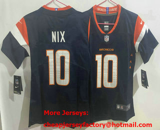 Women's Denver Broncos #10 Bo Nix Navy Vapor Limited Stitched Jersey